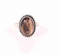 Handmade Oxidized Brass Ring with Smoky Quartz Gemstone